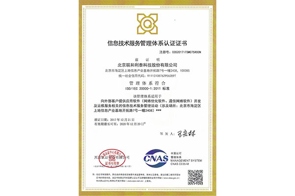信息技术ISO20000中文证书